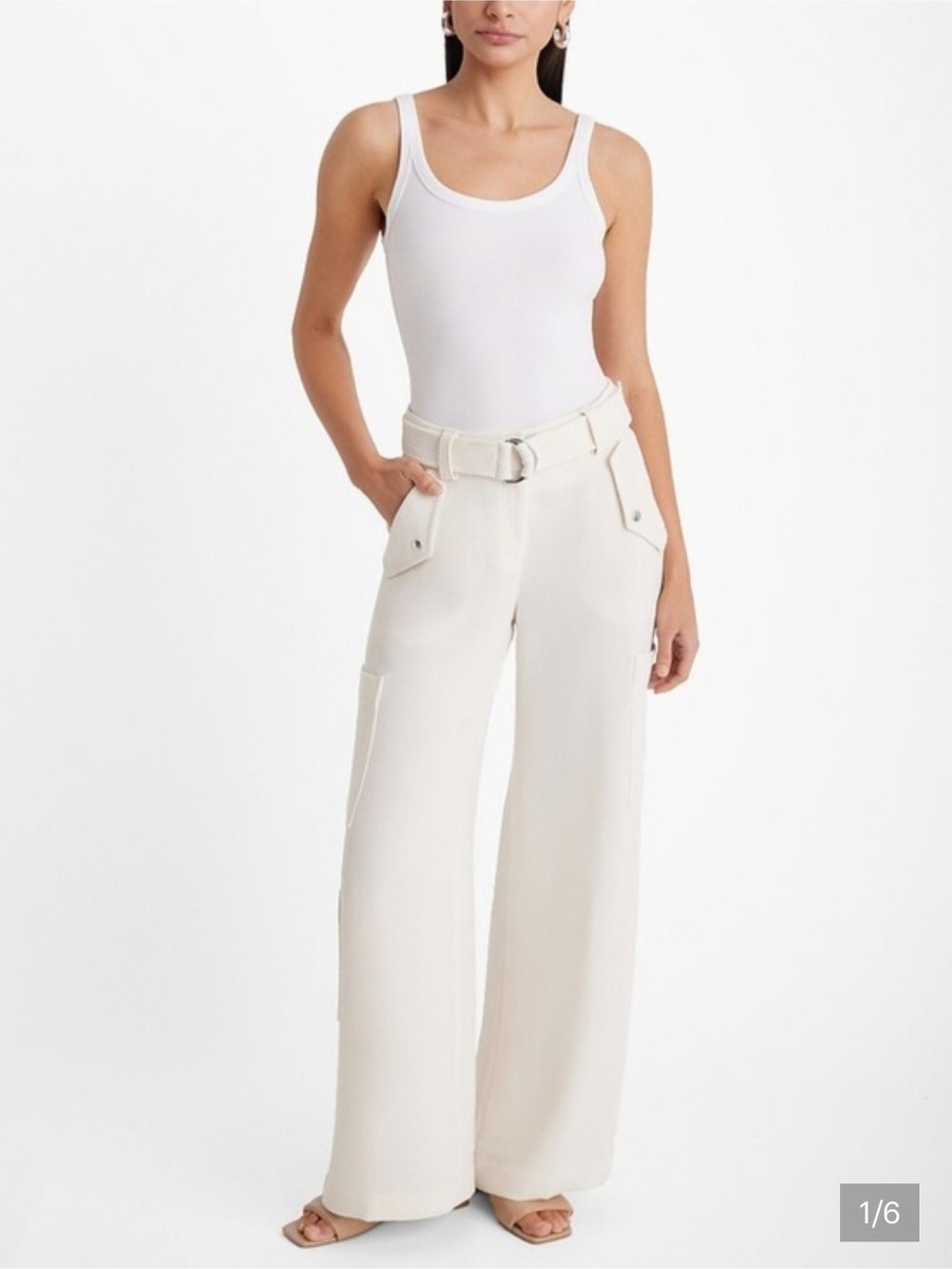 Express High-Rise Wide-Leg Utility Pants — Cream